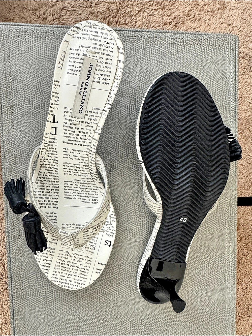 John Galliano Paris Printed Heeled Sandals Size US 10
